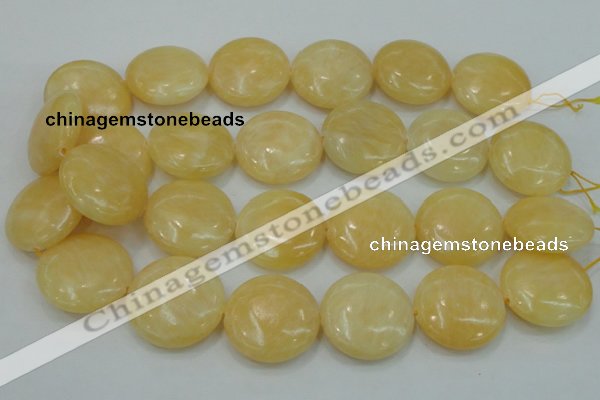 CYJ52 15.5 inches 30mm flat round yellow jade gemstone beads wholesale