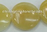 CYJ53 15.5 inches 35mm flat round yellow jade gemstone beads wholesale