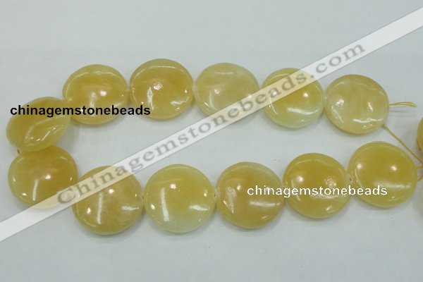 CYJ53 15.5 inches 35mm flat round yellow jade gemstone beads wholesale