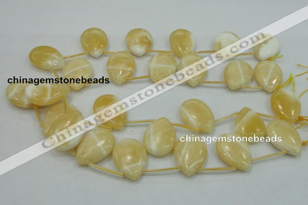 CYJ55 22*30mm top-drilled flat teardrop yellow jade gemstone beads