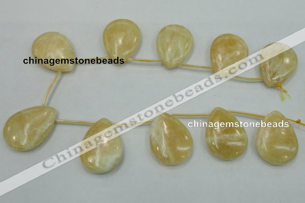 CYJ56 30*40mm top-drilled flat teardrop yellow jade gemstone beads