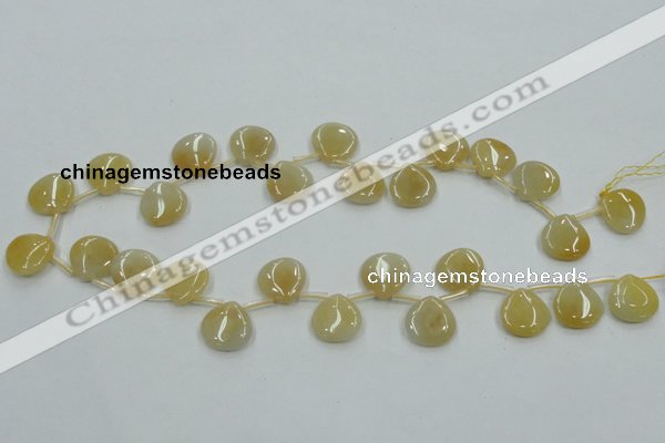 CYJ57 15*15mm top-drilled flat teardrop yellow jade gemstone beads