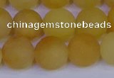 CYJ605 15.5 inches 14mm round matte yellow jade beads wholesale