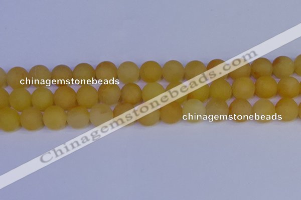 CYJ605 15.5 inches 14mm round matte yellow jade beads wholesale