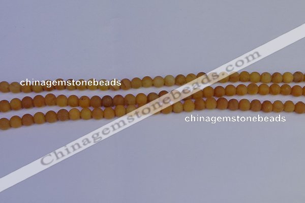 CYJ610 15.5 inches 4mm round matte yellow jade beads wholesale