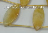 CYJ72 Top-drilled 15*35mm carved leaf yellow jade beads wholesale