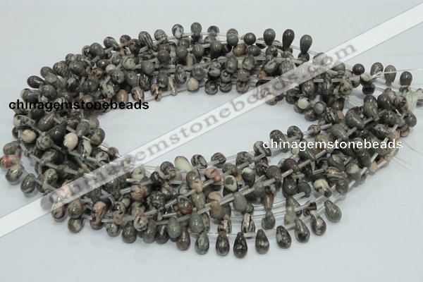 CZJ15 16 inches 6*8mm teardrop zebra jasper gemstone beads wholesale