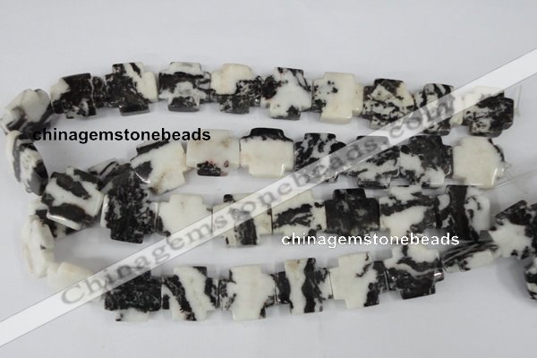 CZJ229 15.5 inches 20*20mm cross black & white zebra jasper beads