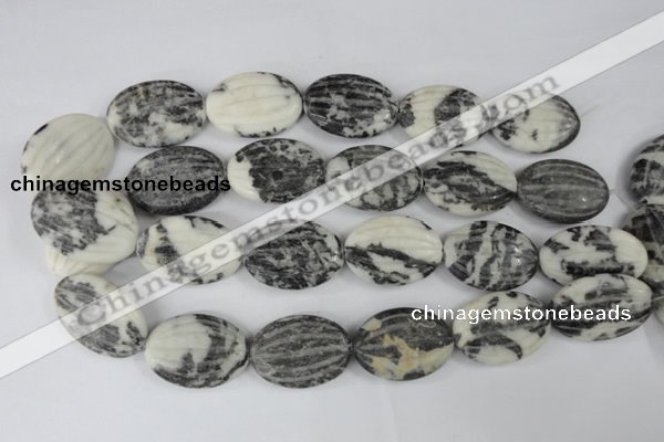 CZJ232 25*35mm carved oval black & white zebra jasper beads