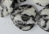 CZJ233 30*30mm carved heart black & white zebra jasper beads