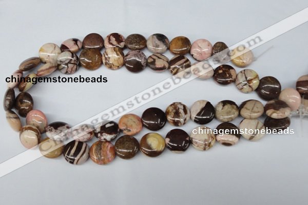 CZJ362 15.5 inches 16mm flat round zebra jasper beads wholesale