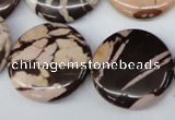 CZJ365 15.5 inches 25mm flat round zebra jasper beads wholesale