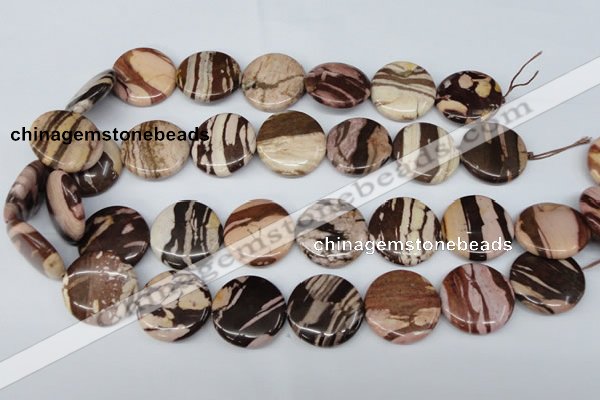 CZJ365 15.5 inches 25mm flat round zebra jasper beads wholesale