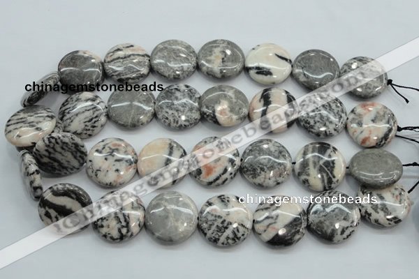 CZJ56 16 inches 25mm flat round zebra jasper gemstone beads wholesale