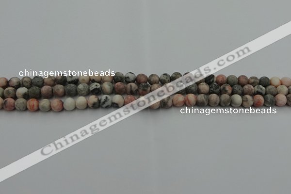 CZJ560 15.5 inches 4mm round matte pink zebra jasper beads