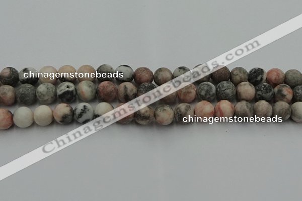 CZJ563 15.5 inches 10mm round matte pink zebra jasper beads