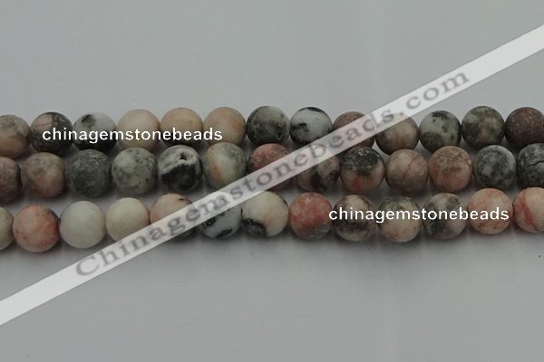 CZJ565 15.5 inches 14mm round matte pink zebra jasper beads