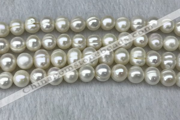 FWP100 15 inches 9mm - 10mm potato white freshwater pearl strands