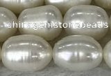 FWP201 15 inches 8mm - 9mm rice white freshwater pearl strands