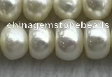 FWP323 15 inches 7mm - 8mm button white freshwater pearl strands