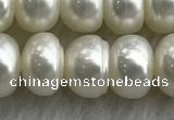 FWP324 15 inches 8mm - 9mm button white freshwater pearl strands