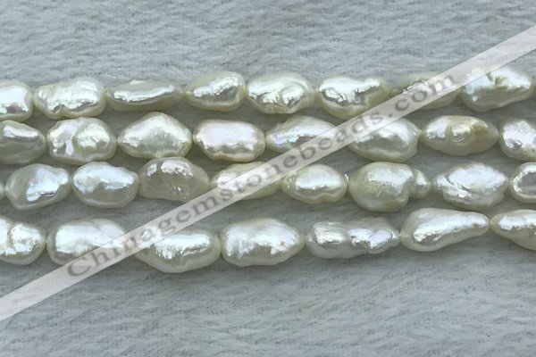 FWP353 15 inches 9mm - 10mm baroque white freshwater pearl strands