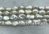 FWP354 15 inches 9mm - 10mm baroque white freshwater pearl strands