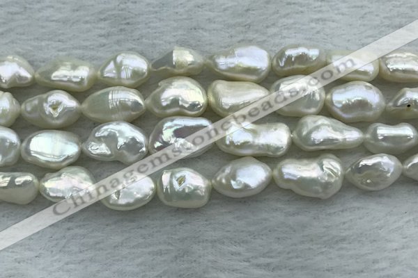 FWP354 15 inches 9mm - 10mm baroque white freshwater pearl strands