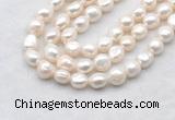 FWP500 14 inches 10mm - 11mm baroque white freshwater pearl strands