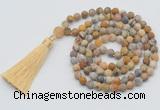 GMN1004 Hand-knotted 8mm, 10mm matte yellow crazy agate 108 beads mala necklaces with tassel