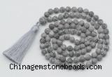 GMN1012 Hand-knotted 8mm, 10mm matte grey picture jasper 108 beads mala necklaces with tassel