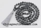 GMN1014 Hand-knotted 8mm, 10mm matte snowflake obsidian 108 beads mala necklaces with tassel