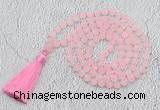 GMN1021 Hand-knotted 8mm, 10mm matte rose quartz 108 beads mala necklaces with tassel