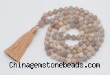 GMN1029 Hand-knotted 8mm, 10mm matte sunstone 108 beads mala necklaces with tassel