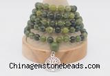 GMN1124 Hand-knotted 8mm, 10mm Canadian jade 108 beads mala necklaces with charm