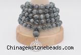 GMN1140 Hand-knotted 8mm, 10mm eagle eye jasper 108 beads mala necklaces with charm