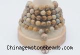 GMN1156 Hand-knotted 8mm, 10mm picture jasper 108 beads mala necklaces with charm