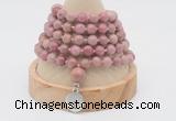 GMN1159 Hand-knotted 8mm, 10mm pink wooden jasper 108 beads mala necklaces with charm