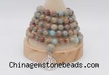 GMN1166 Hand-knotted 8mm, 10mm serpentine jasper 108 beads mala necklaces with charm