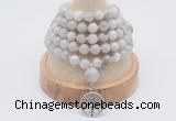 GMN1183 Hand-knotted 8mm, 10mm white crazy agate 108 beads mala necklaces with charm