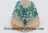 GMN1194 Hand-knotted 8mm, 10mm green banded agate 108 beads mala necklaces with charm