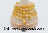 GMN1195 Hand-knotted 8mm, 10mm yellow banded agate 108 beads mala necklaces with charm