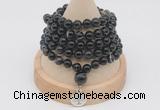 GMN1198 Hand-knotted 8mm, 10mm black banded agate 108 beads mala necklaces with charm