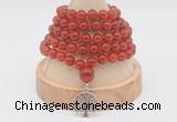 GMN1201 Hand-knotted 8mm, 10mm red agate 108 beads mala necklaces with charm