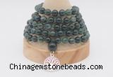 GMN1205 Hand-knotted 8mm, 10mm moss agate 108 beads mala necklaces with charm
