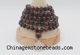 GMN1222 Hand-knotted 8mm, 10mm red tiger eye 108 beads mala necklaces with charm