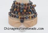 GMN1225 Hand-knotted 8mm, 10mm colorfull tiger eye 108 beads mala necklaces with charm