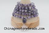 GMN1237 Hand-knotted 8mm, 10mm dogtooth amethyst 108 beads mala necklaces with charm