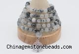 GMN1240 Hand-knotted 8mm, 10mm black rutilated quartz 108 beads mala necklaces with charm