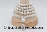 GMN1246 Hand-knotted 8mm, 10mm white howlite 108 beads mala necklaces with charm